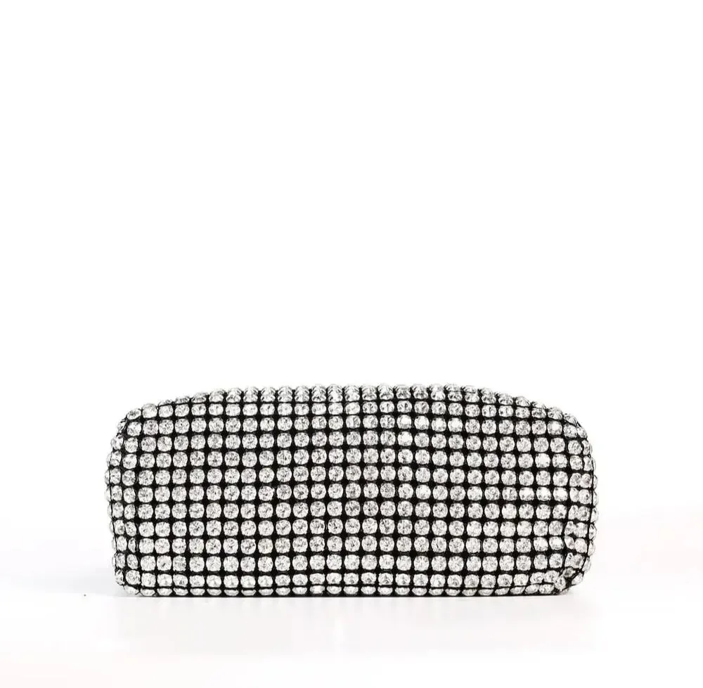 Alexander Wang Heiress Pouch in Crystal Mesh with a Black Leather Top Handle